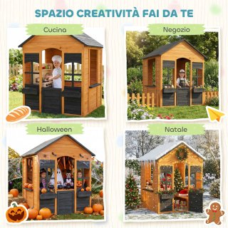 Casetta in Legno Bambini con Vasi Fiori, per Gioco