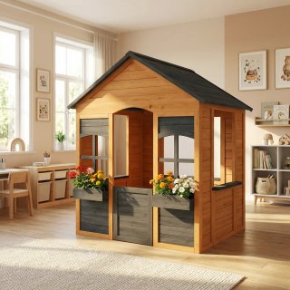 Casetta in Legno Bambini con Vasi Fiori, per Gioco