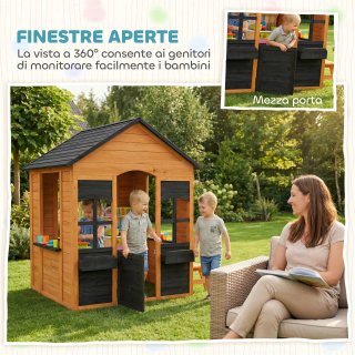 Casetta in Legno Bambini con Vasi Fiori, per Gioco
