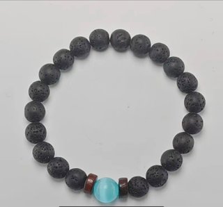 Pulsera Piedra Natural Negra y Ojo Azul