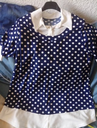 Blusa de lunares azul y blanco