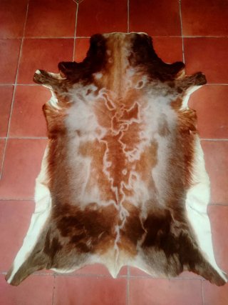 Alfombra Piel Auténtica Marrón y Blanca