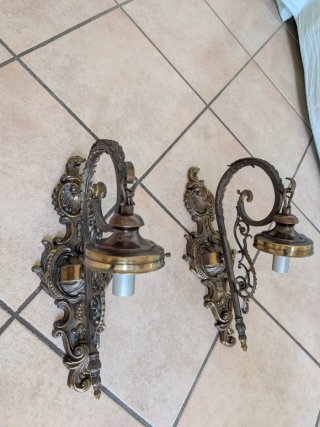 Coppia Applique Ottone e Vetro Murano