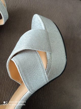 Sandali donna eleganti glitter argento tacco 40