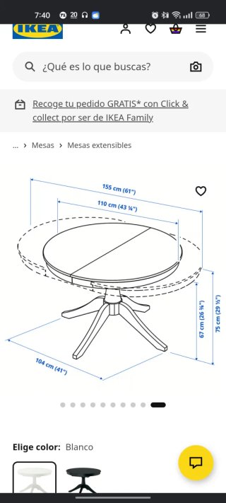 Mesa comedor redonda extensible Ikea