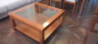 Mesa centro madera 1m con sobre cristal