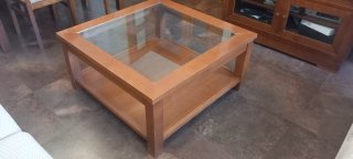 Mesa centro madera 1m con sobre cristal