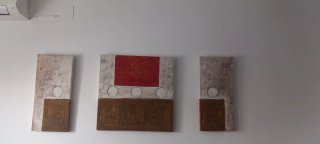 Set 3 Cuadros Abstractos Madera y Piedra