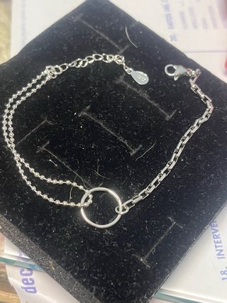 Pulsera Plata Ley Doble Cadena Aro Central