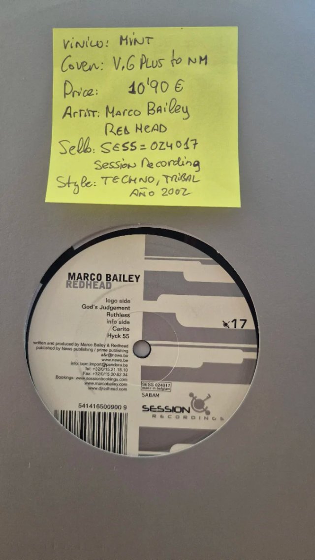 Vinilo Marco Bailey & Redhead SESS024017 Techno