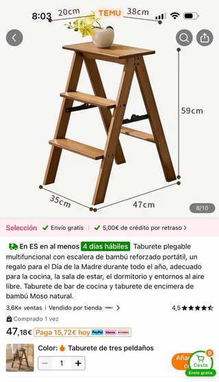 Escalera Taburete Madera Multifuncional