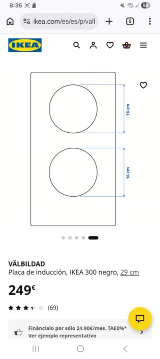 Placa Inducción IKEA 2 fuegos