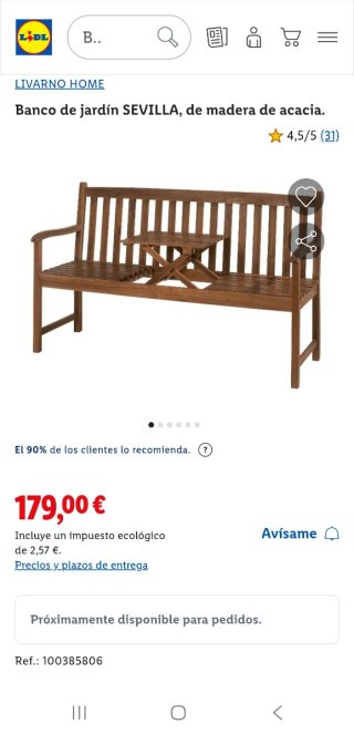Banco de jardín con mesa. Nuevo