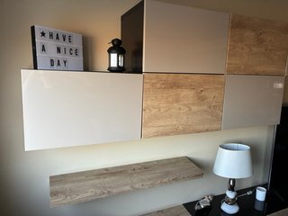 Mueble TV salón madera y cristal