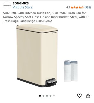 Cubo Basura SONGMICS 48L Pedal Beige