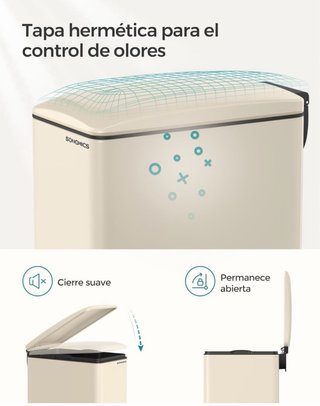 Cubo Basura SONGMICS 48L Pedal Beige
