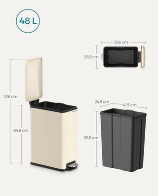 Cubo Basura SONGMICS 48L Pedal Beige