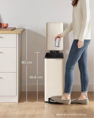 Cubo Basura SONGMICS 48L Pedal Beige