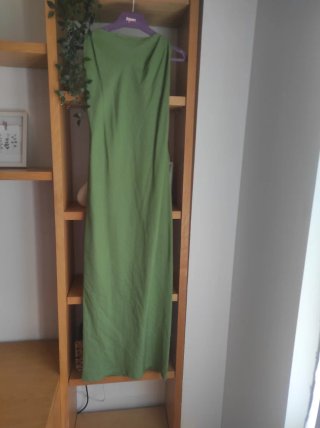 Vestido Zara fruncido lino verde