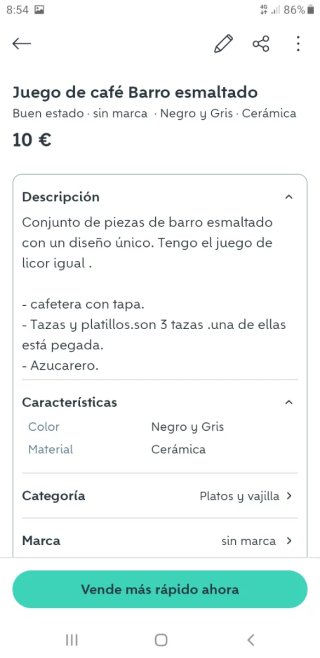 Juego de café esmaltado negro y gris