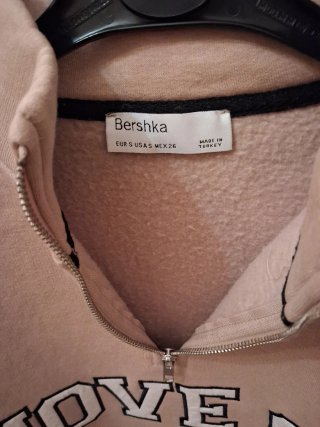 Sudadera Bershka Beige Media Cremallera