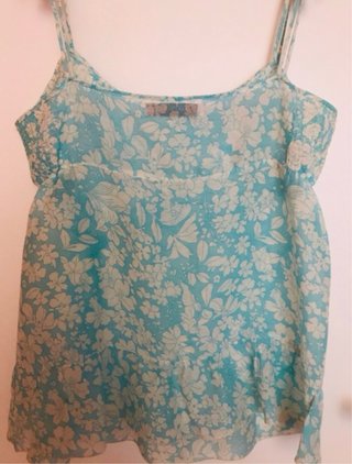 Top Zara floreale azzurro e bianco
