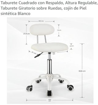 Taburete con respaldo blanco y plateado