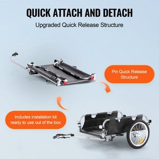 Rimorchio per biciclette, capacità di carico di 100 libbre, carrello per biciclette resistente, ripostiglio compatto pieghevole e sgancio rapido con attacco universale, ruote da 16",...
