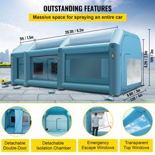 Cabina de Pintura Inflable Portátil, 792.48 x 457.2 x 304.8 cm Cabina de Spray Inflable, Carpa de Pintura para Autos con Sistema de Filtro de Aire y 2 Ventiladores, Carpa de Spray Inflable Mejorad...
