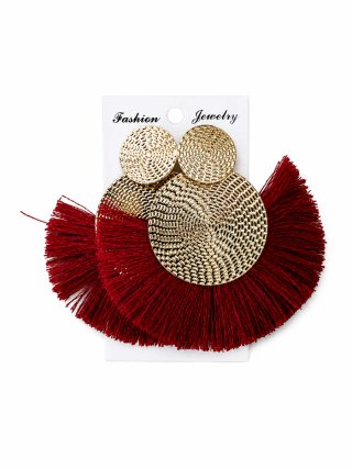 Pendientes largos dorados con flecos rojos