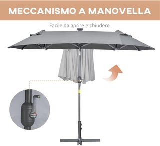 Sombrilla Doble Inclinable 295X150Cm Con Manivela, Luces LED, Base Cruzada Y Ventilaciones, Sombrilla De Jardín Con 12 Varillas De Acero Y Poliéster, Para Jardín Terraza Balcón