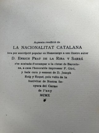 Enrich Prat de la Riba. La Nacionalitat Catalana