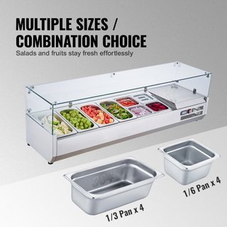 Estación de Preparación de Condimentos Refrigerada, Estación de Condimentos Refrigerada de 155 W para Encimera, con 4 Bandejas de 1/3 y 4 Bandejas de 1/6, Cuerpo de Acero Inoxidable 304 y Tapa de ...