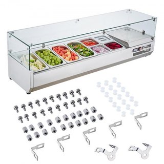 Estación de Preparación de Condimentos Refrigerada, Estación de Condimentos Refrigerada de 155 W para Encimera, con 4 Bandejas de 1/3 y 4 Bandejas de 1/6, Cuerpo de Acero Inoxidable 304 y Tapa de ...