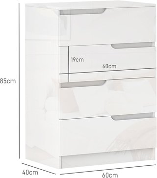 Cómoda Moderna y Minimalista de 4 Cajones, Cómoda de Madera de Partículas, 60X40X85 Cm, Blanco Brillante