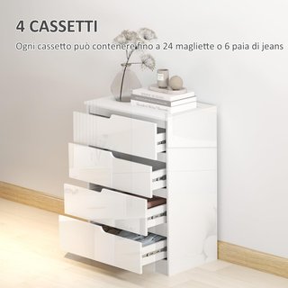 Cómoda Moderna y Minimalista de 4 Cajones, Cómoda de Madera de Partículas, 60X40X85 Cm, Blanco Brillante