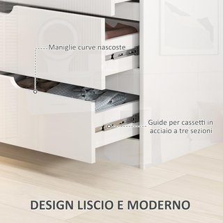 Cómoda Moderna y Minimalista de 4 Cajones, Cómoda de Madera de Partículas, 60X40X85 Cm, Blanco Brillante