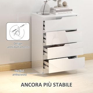 Cómoda Moderna y Minimalista de 4 Cajones, Cómoda de Madera de Partículas, 60X40X85 Cm, Blanco Brillante