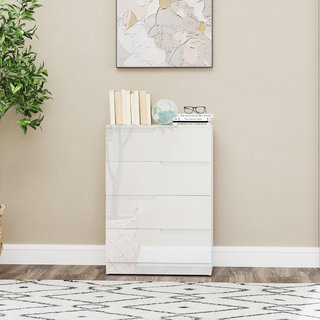 Cómoda Moderna y Minimalista de 4 Cajones, Cómoda de Madera de Partículas, 60X40X85 Cm, Blanco Brillante