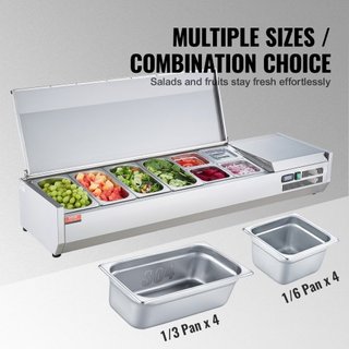 Estación de Preparación de Condimentos Refrigerada, Estación de Condimentos Refrigerada de 155 W para Encimera, con 4 Bandejas de 1/3 y 4 Bandejas de 1/6, Cuerpo de Acero Inoxidable 304 y Tapa de ...
