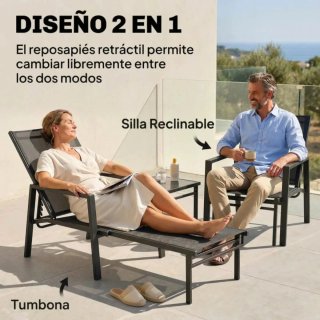 Tumbona de exterior gris y beige