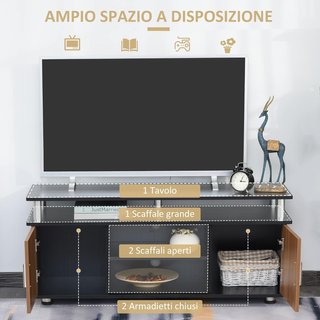 Mueble para TV Hasta 50'' Con Armarios y Estantes, Mueble para Sala de Estar y Salón en Madera y Aluminio, 120X40X52.2Cm