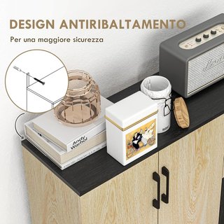Credenza Moderna De Cocina Y Salón, Mueble Credenza De Cocina Con Estante Regulable, 2 Armarios Y 2 Cajones, Diseño Moderno, 90X30X75.5Cm, Nogal Y Negro