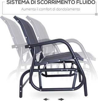 Banco de Columpio de Jardín de 2 Plazas en Metal y Tejido de Malla Transpirable, 120X70X85Cm, Negro