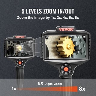Cámara de Inspección de Triple Lente con Luz, Pantalla IPS de 12.7 cm, Borescopio Industrial, Zoom 8X, Pantalla Dividida 1080P HD, Cámara de Alcance con 10 Luces LED para Automotriz, Fontanería (5m)