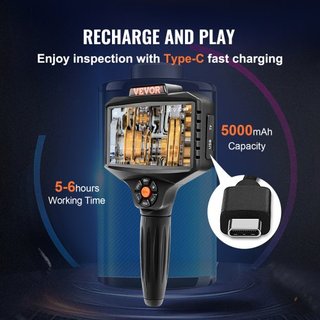 Cámara de Inspección de Triple Lente con Luz, Pantalla IPS de 12.7 cm, Borescopio Industrial, Zoom 8X, Pantalla Dividida 1080P HD, Cámara de Alcance con 10 Luces LED para Automotriz, Fontanería (5m)
