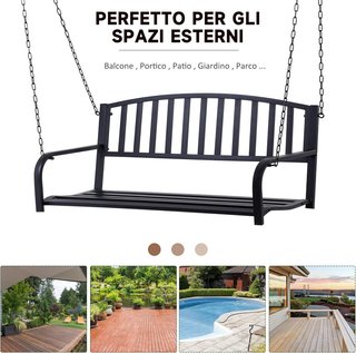Columpio Suspendido de Jardín para 2 Personas, Bancada Romántica de Metal Negro para Exteriores, 127 X 60 X 47Cm