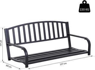 Columpio Suspendido de Jardín para 2 Personas, Bancada Romántica de Metal Negro para Exteriores, 127 X 60 X 47Cm