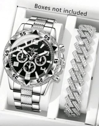 Reloj Hombre Negro y Plateado