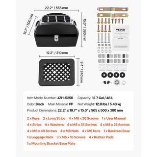 Baúl Moto Universal 48L Negro Brillante